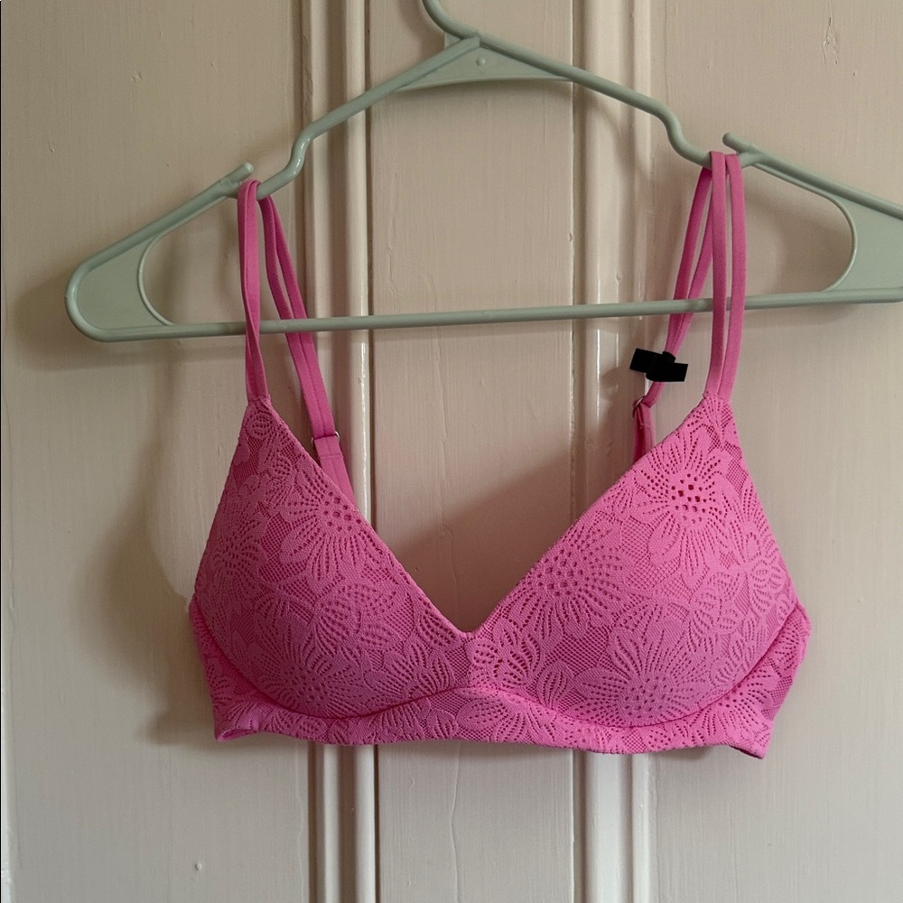 NWT Aerie Sunnie Bloom Lace Wireless Push-Up Bra Pink 34B bright pink